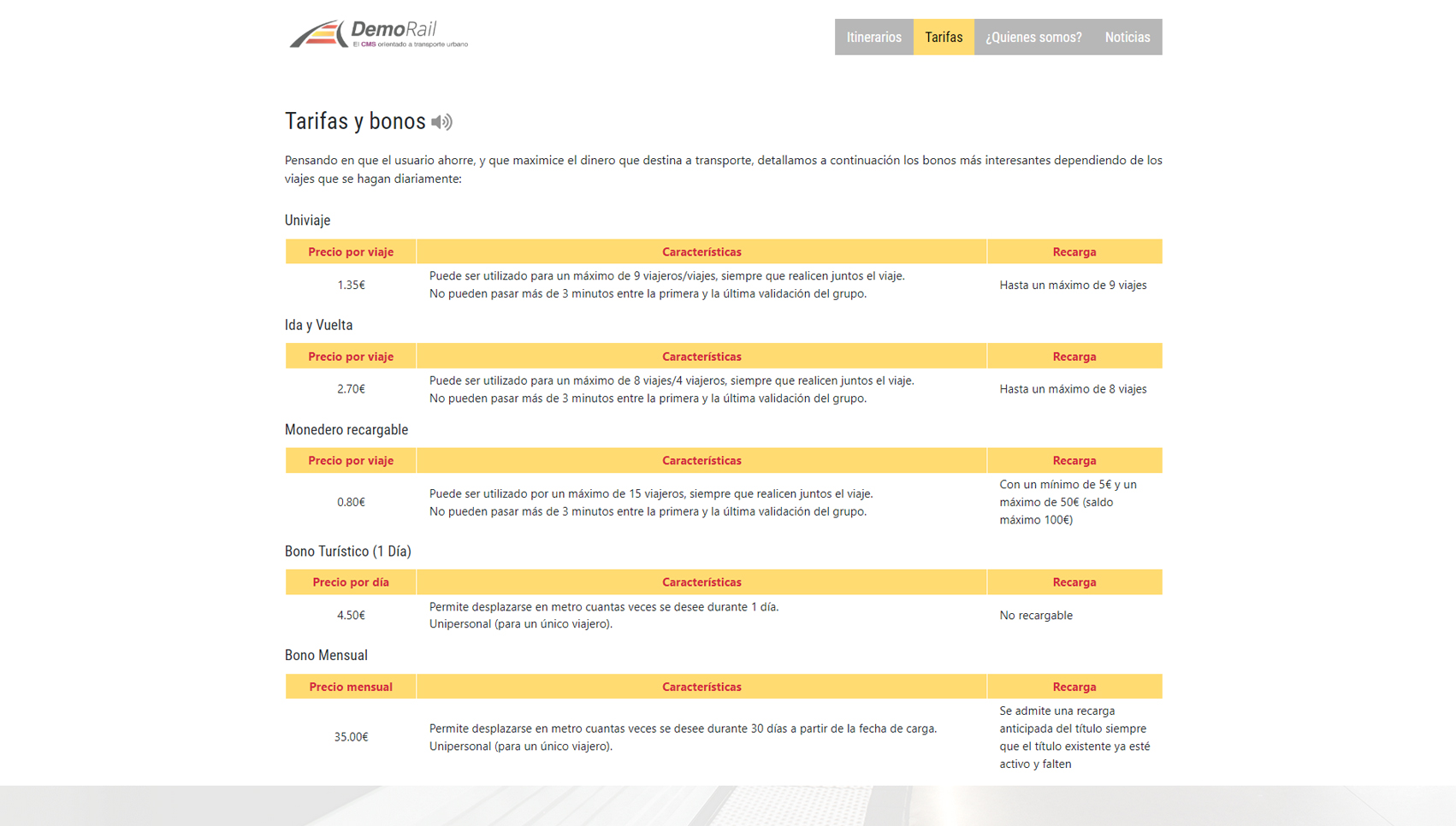 Demorail: Un Gestor de Contenido orientado a transporte urbano